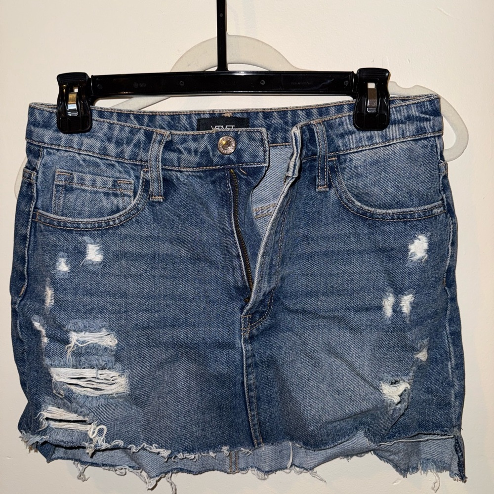 Distressed Denim Mini Skirt